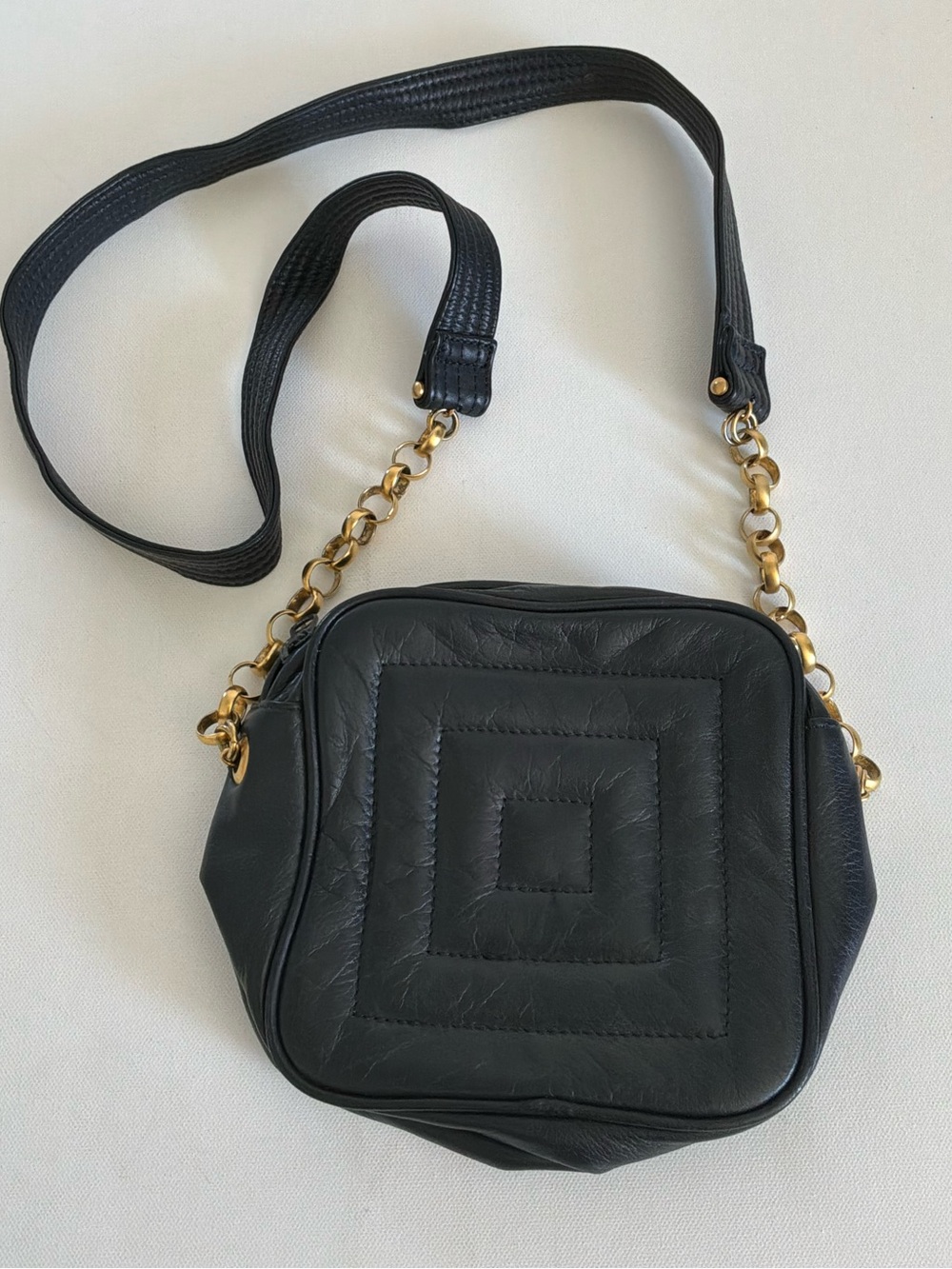 Vintage Jay Herbert by Sharif Black Leather Crossbody Bag Gold Chain
